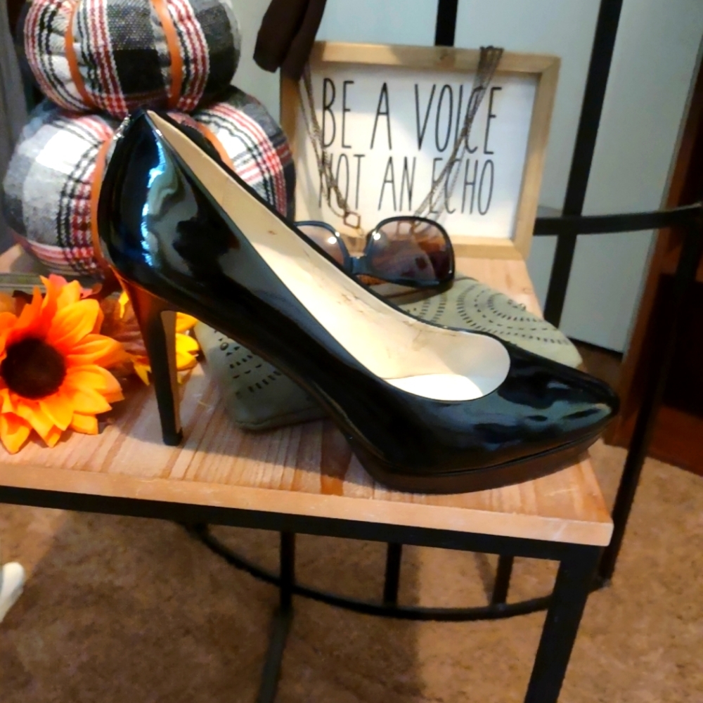 Coach black patent leather stilettos, size 8